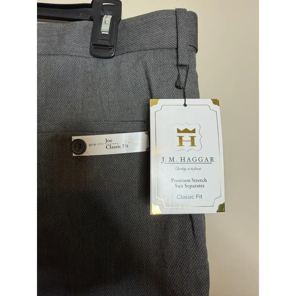 J.M. Haggar Dress Pants Mens 38x30 Gray Premium Stretch Classic Fit Waistband - Picture 4 of 6